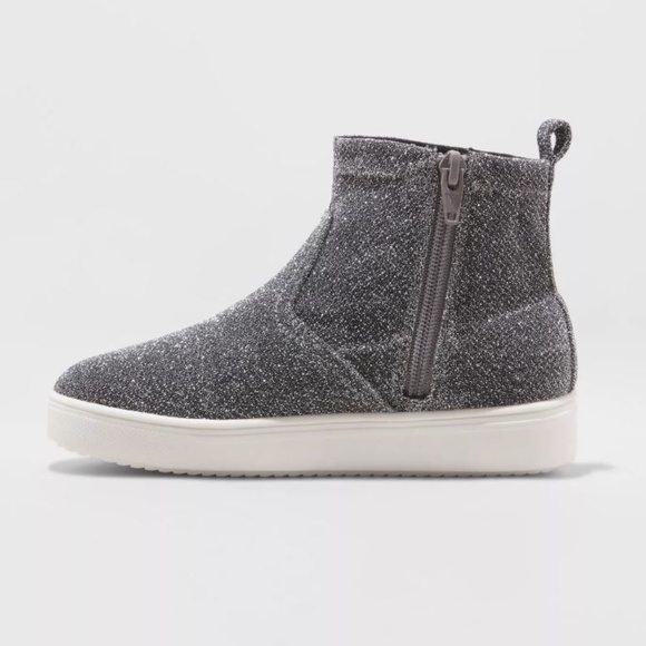 Cat & Jack Shoes Girls Annora Sock Top Metallic Sneakers Silver